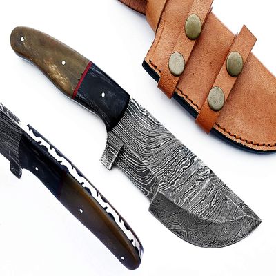 Smart & Sharp Custom Handmade Damascus Steel Hunting Knife/Tracker Knife AA-17133 (Colored Bone and Wood)