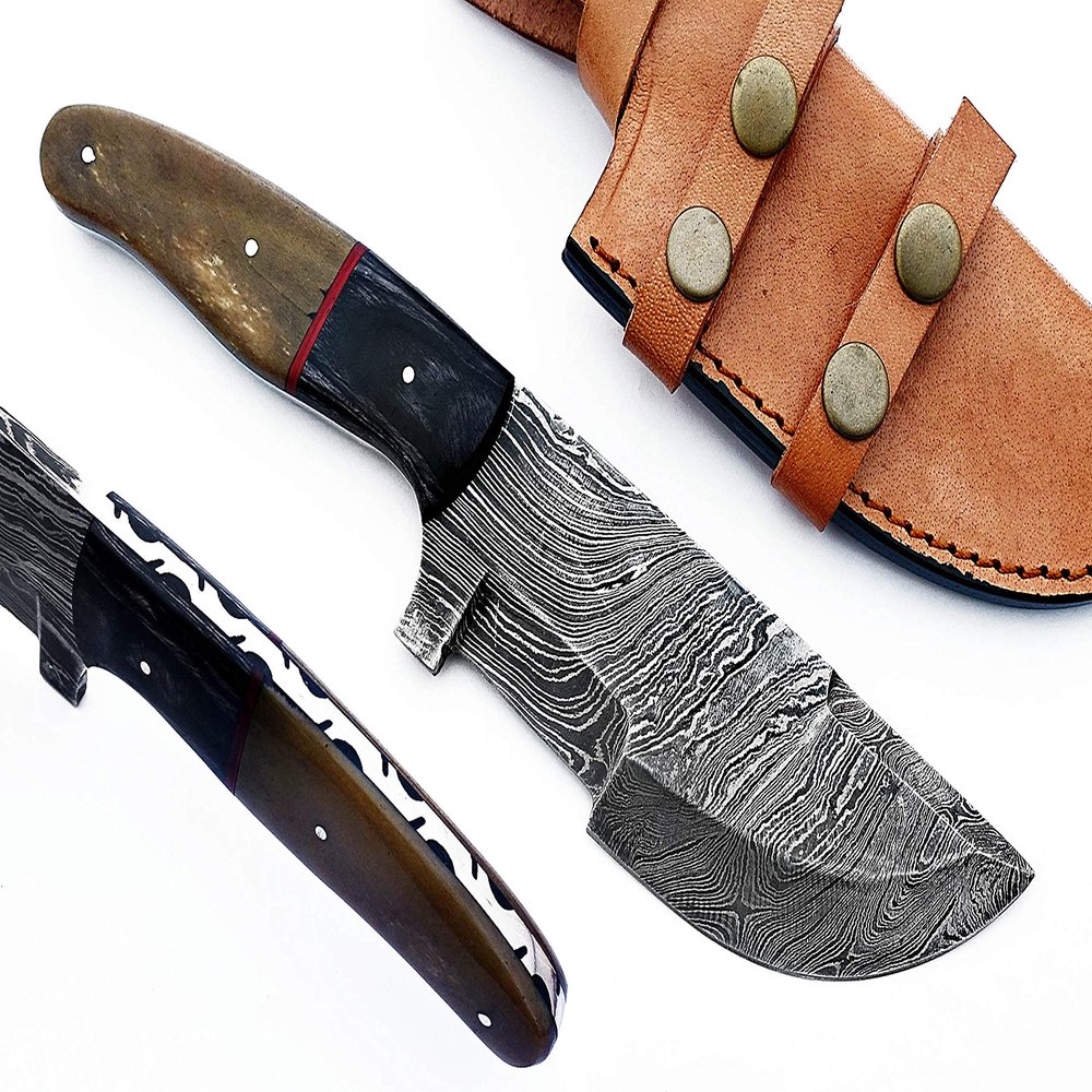 Smart & Sharp Custom Handmade Damascus Steel Hunting Knife/Tracker Knife AA-17133 (Colored Bone and Wood)