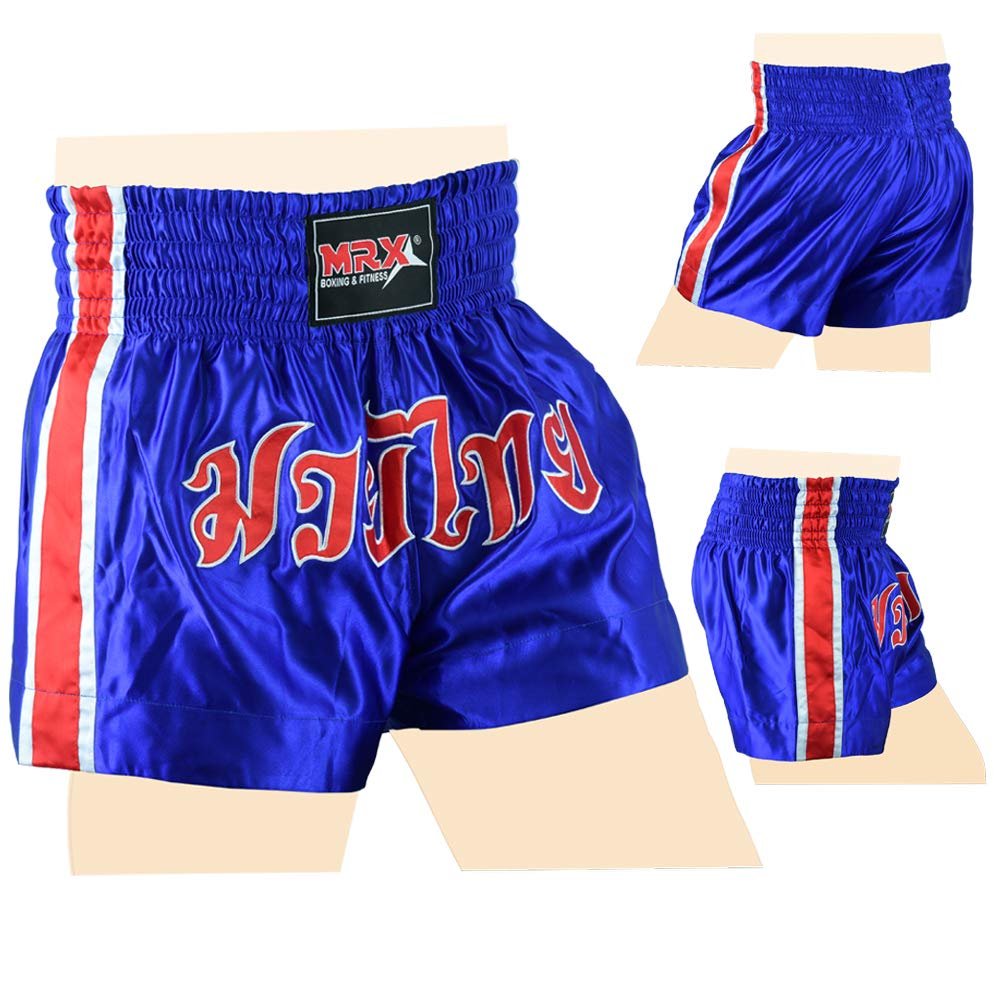 MRX Boxing Shorts for Men Training Fighting Muay Thai Shorts Boxing MMA BJJ Short Kickboxing Trunks Clothing Blue/Red XL