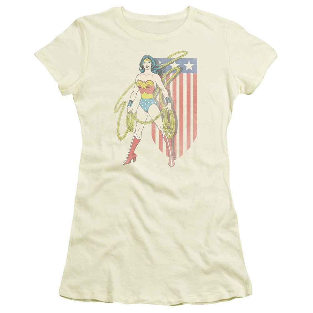 Trevco Dc USA Banner Juniors' Sheer Fitted T Shirt, 2X-Large Cream