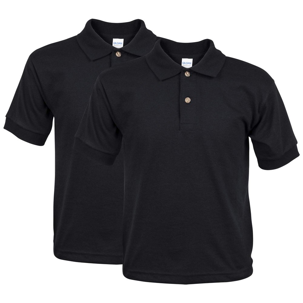 Gildan Kid's Jersey Polo, 2-Pack Shirt, Black, X-Large