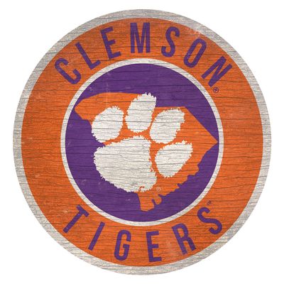 Fan Creations Clemson Tigers 12" Circle with State and Team Logo Wood Sign