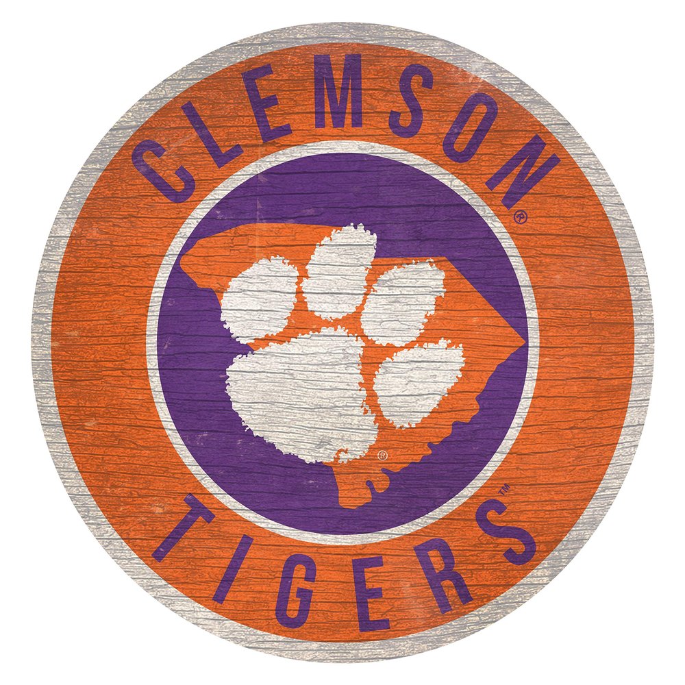 Fan Creations Clemson Tigers 12" Circle with State and Team Logo Wood Sign