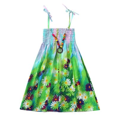 Baby Girls Sundress for 1-8 Years Old Kids Children Vestidos Floral Bohemian Beach Straps Dress Necklace Sets (18-24 Months, Green)