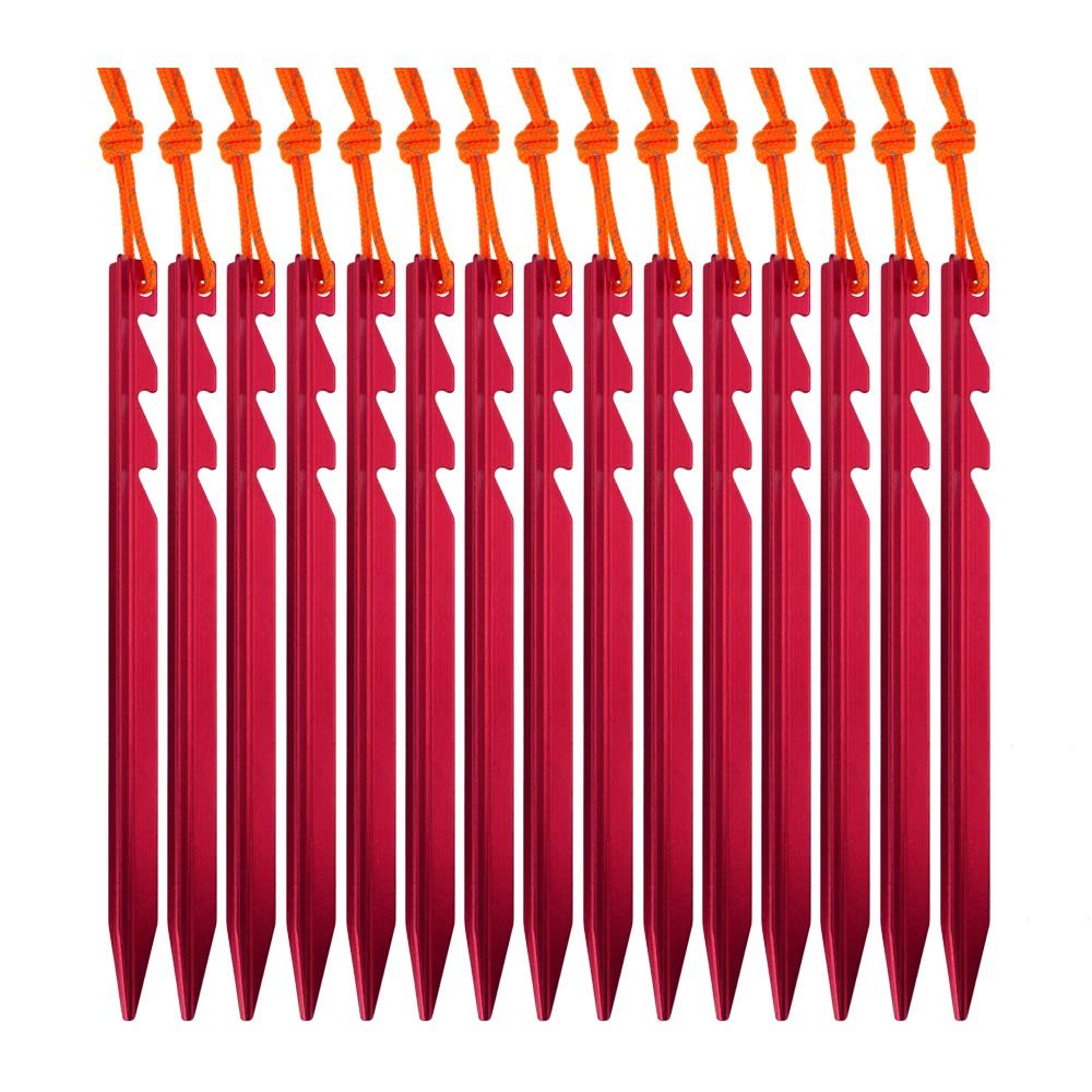 AnyGear 7075 Aluminum Tent Stakes 15 Pack - Ultralight Tri-Beam Tent Pegs with Reflective Rope - Essential Tent Accessories for Camping, Hiking, Backpacking