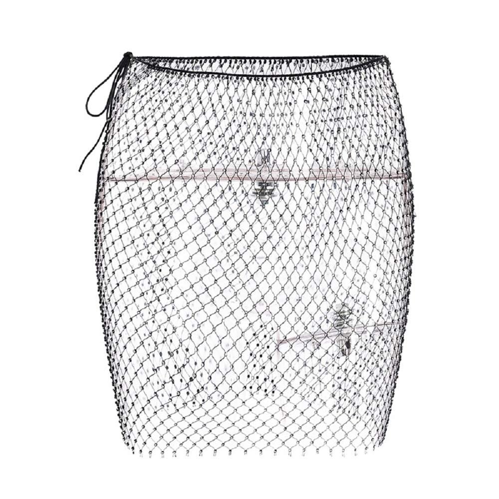 AIBEARTY Women's Sexy Glitter Rhinestone Mesh See Through Mini Skirt Hollow Out Bikini Cover Up Club Festival Rave Outfit White