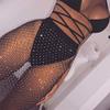 AIBEARTY Women's Sexy Glitter Rhinestone Mesh See Through Mini Skirt Hollow Out Bikini Cover Up Club Festival Rave Outfit Black view 2