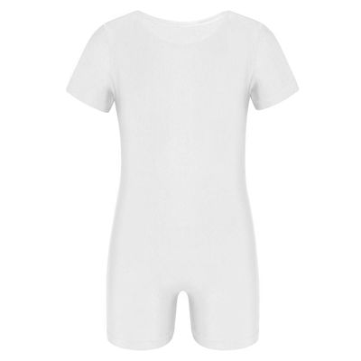 FEESHOW Boys Girls Team Basic Gymnastics Dance Tank Leotard Unitard Biketard for Atheltic, Sports, Tumbling or Swimming Short Sleeve White 7-8