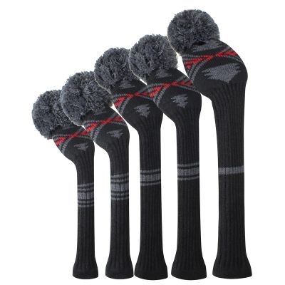 Scott Edward Abstract Pattern Dark Color Golf Headcover Set of 5 PCS, Driver Wood Cover *1, Fairway Wood Cover *2, Hybrid Cover * 2, with Rotating Number Tags.
