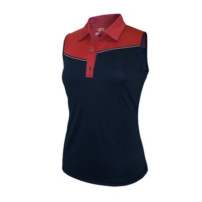 Monterey Club Women's West Contrast Block Sleeveless Polo Shirt #2453 (Navy/Red/White, Medium)
