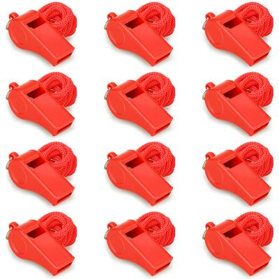 Hipat Red Emergency Whistles with Lanyard, Loud Crisp Sound Plastic Whistles Bulk Ideal for Outdoor SportLifesavingand Officials