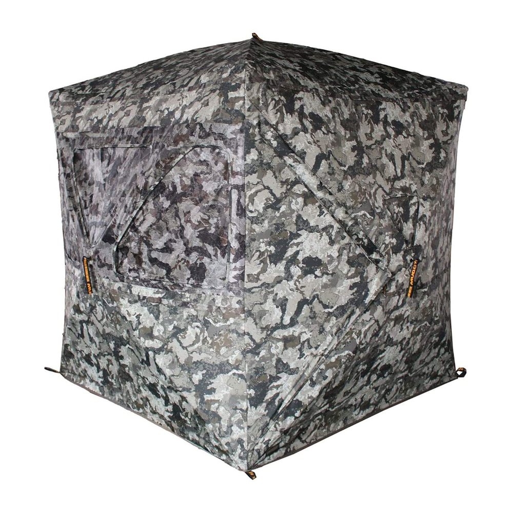 Muddy Infinity Camo Shadow Mesh Windows Black Backed Water Resistant Heavy-Duty 600 Denier Fabric Ground Blind, 3-Person