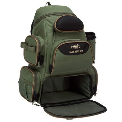BASSDASH Fishing Tackle Backpack Water Resistant Tactical Bag Soft Tackle Box with Rod Holder and Protective Rain Cover