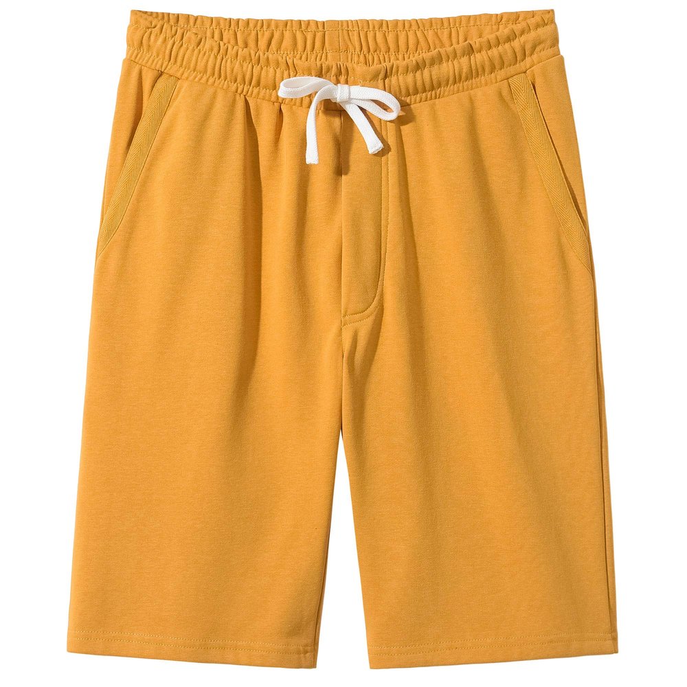 VANCOOG Men's Casual Classic Fit Terry Cloth Elastic Jogger Running Shorts-Yellow-M
