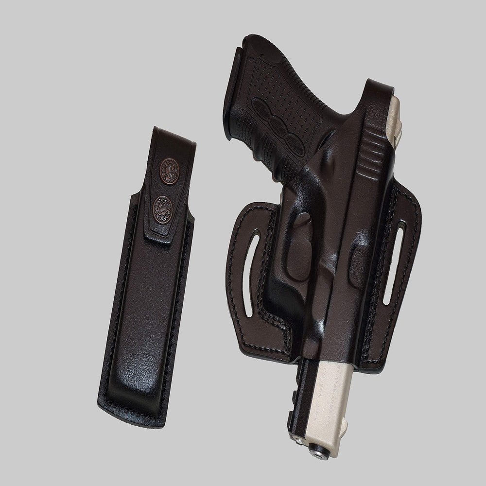ALIS34090 Pancake Leather Holster Open-end Thumb Break RH & Single Magazine Pouch for Glock 17 19 22 23 Handmade!