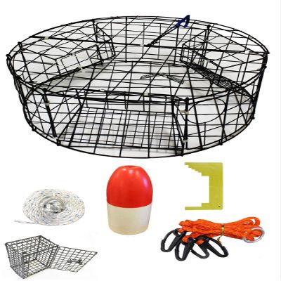 KUFA Vinyl Coated Round Crab Trap & Accessory kit (100' Non-Lead Sinking line,Caliper,Harness,Bait Bag & 11" Float) CT110+CES1
