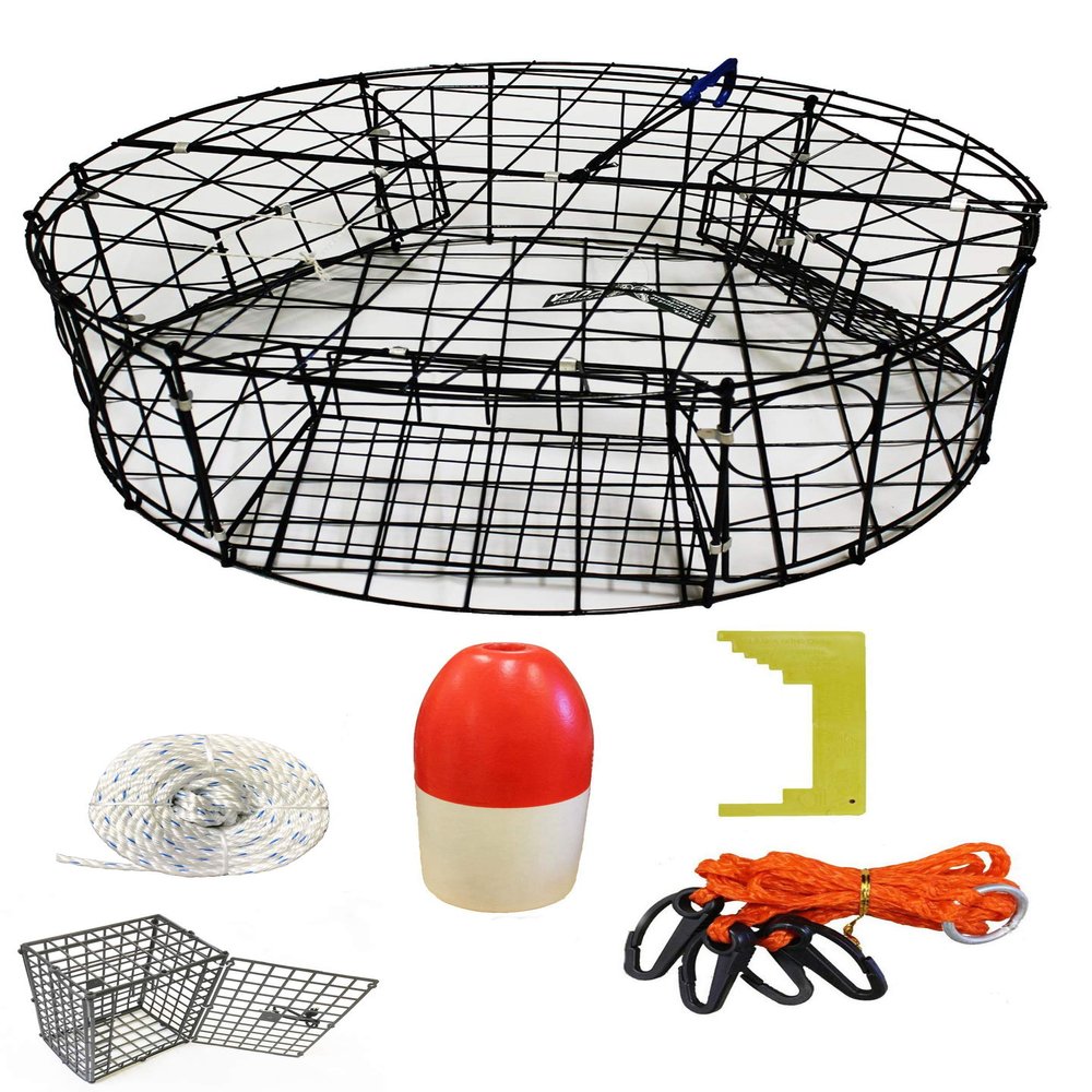 KUFA Vinyl Coated Round Crab Trap & Accessory kit (100' Non-Lead Sinking line,Caliper,Harness,Bait Bag & 11" Float) CT110+CES1