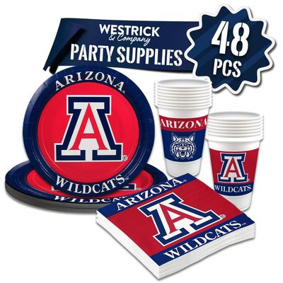 Arizona Wildcats Party Supplies 48 Piece Officially Licensed University Set: 16 oz. Plastic Beverage Cups, 9" Paper Plates, Luncheon Napkins, Complete Party Supplies for 16 Guests by Westrick
