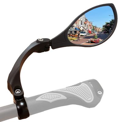 Hafny New Handlebar Bike Mirror, HD Blast-Resistant, Safe Crystal Clear Glass Mirror, Adjustable Rotatable, Rearview Mirror, HF-M902RB-FR01 (Anti-glare Blue Right)