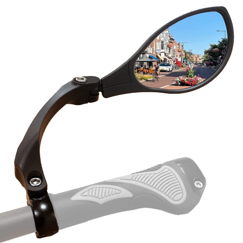 Hafny New Handlebar Bike Mirror, HD Blast-Resistant, Safe Crystal Clear Glass Mirror, Adjustable Rotatable, Rearview Mirror, HF-M902RB-FR01 (Anti-glare Blue Right)