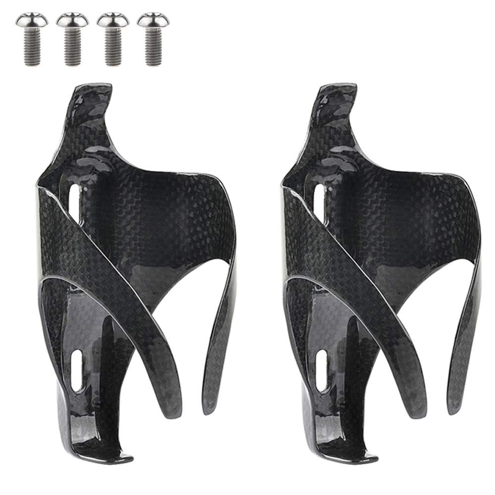 Yaruijia 3K Full Carbon Fiber Bicycle Water Bottle Cages Lightweight Mountain Bike Holder Pack of 2 (M5x12mm Titanium, Glossy)