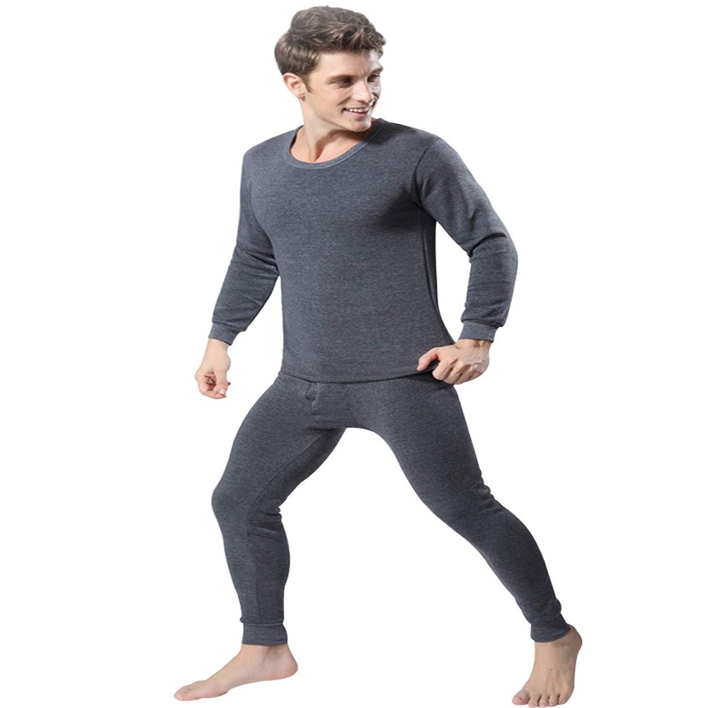 Jueshanzj Men's Round Neck Thermal Underwear Set M Dark Gray