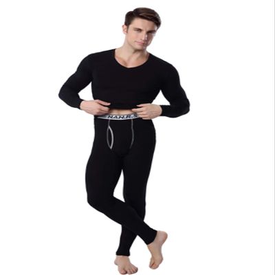 Jueshanzj Men's V-Neck Thermal Underwear Set XXL Black