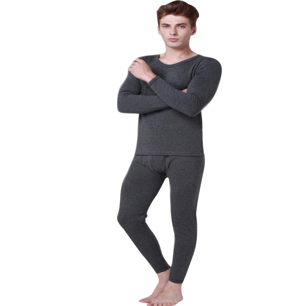 Jueshanzj Men's Round Neck Underwear Thickening Set L Dark Gray