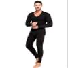 Jueshanzj Men's Solid Color V-Neck Thermal Underwear Set M Black view 1