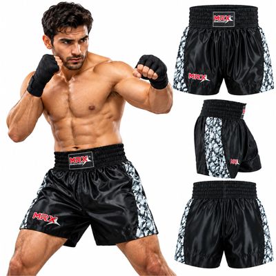 MRX Muay Thai Shorts for Men Training, Kickboxing, Fighting, Boxing Shorts for Martial Arts, Grappling, Cage Fight, BJJ Black Small