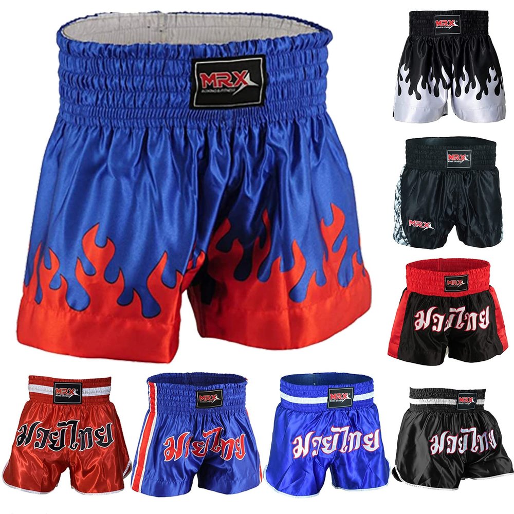 MRX Boxing Shorts for Men Training Fighting Muay Thai Shorts Boxing MMA BJJ Short Kickboxing Trunks Clothing Blue/Red Flame Small