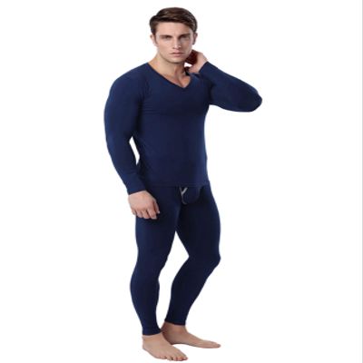 Jueshanzj Men's V-Neck Thermal Underwear Set M Lake Blue