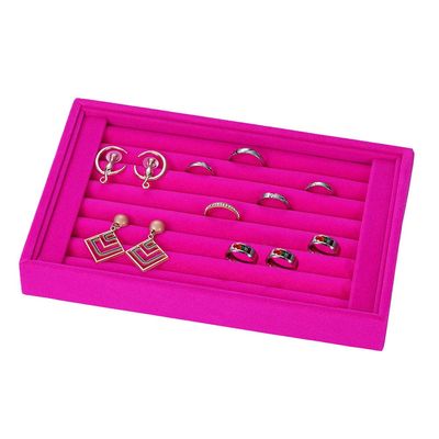 SolUptanisu red jewellery inserts,Earring Jewelry Tray,Jewelry Display Box Ring Earrings Display Storage Tray Case Velvet Organiser Holder Compatible with Tie Clip Earrings Rose Red