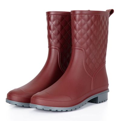 Petrass Women Rain Boots Black Waterproof Mid Calf Lightweight Cute Booties Fashion Out Work Comfortable Garden Shoes,Red 8