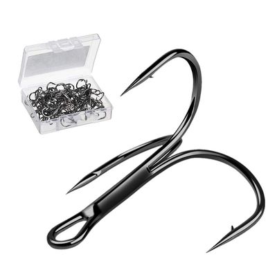 DONQL Fishing Hooks Treble Hook High Carbon Steel Treble Hooks Super Sharp Solid Triple Barbed Fish Hook (Size 5, Pack of 20, Black Chrome)