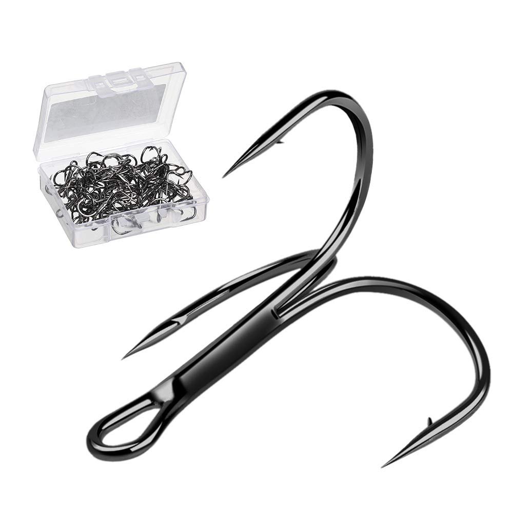 DONQL Fishing Hooks Treble Hook High Carbon Steel Treble Hooks Super Sharp Solid Triple Barbed Fish Hook (Size 5, Pack of 20, Black Chrome)