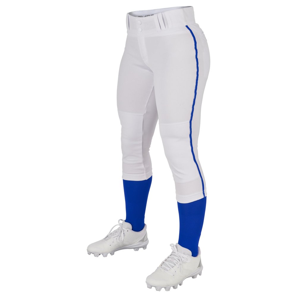 CHAMPRO womens Low-rise Youth Softball With Tournament Traditional Low Rise Pant w Braid, White,royal Pipe, X-Large US