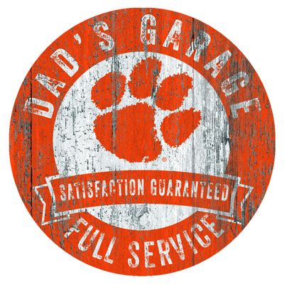 Fan Creations NCAA Clemson Tigers 12" Round Dad's Garage Wood Sign