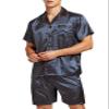 Sanraflic Men's Satin Pajamas Short Button-Down Pj Set Sleepwear Loungewear (Blue/Golden, XXL) view 1