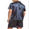 Sanraflic Men's Satin Pajamas Short Button-Down Pj Set Sleepwear Loungewear (Blue/Golden, XXL) view 4