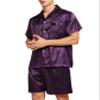 Sanraflic Men's Satin Pajamas Short Button-Down Pj Set Sleepwear Loungewear (Purple, XL) view 3