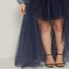 URVIP Women Short Front Back Long Fluffy Tulle Tutu Princess Wedding Skirt One Size Navy view 4