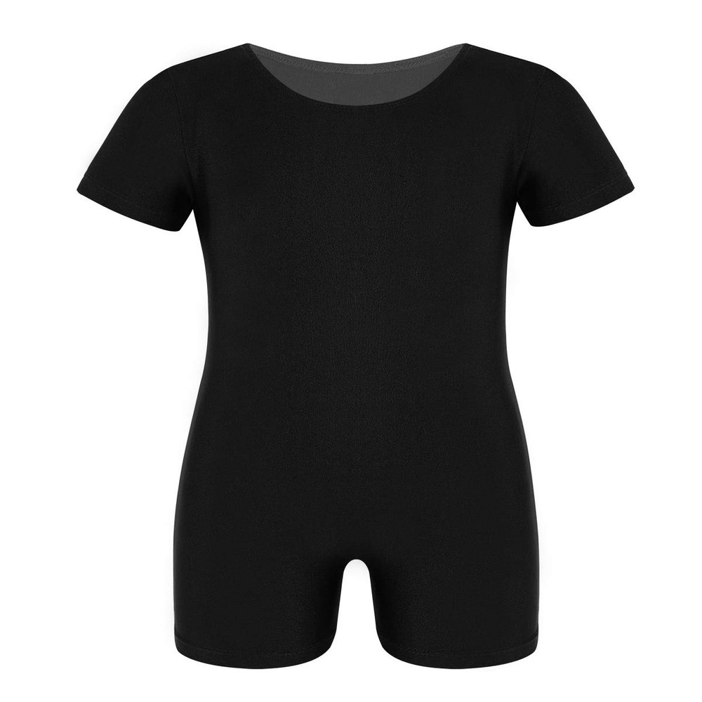 Freebily Kids Girls Sleeveless Keyhole Back Gymnastics Leotard Unitard Jumpsuit Spandex Tumbling Dance Bodysuit Biketard Black Short Sleeve 12 Years