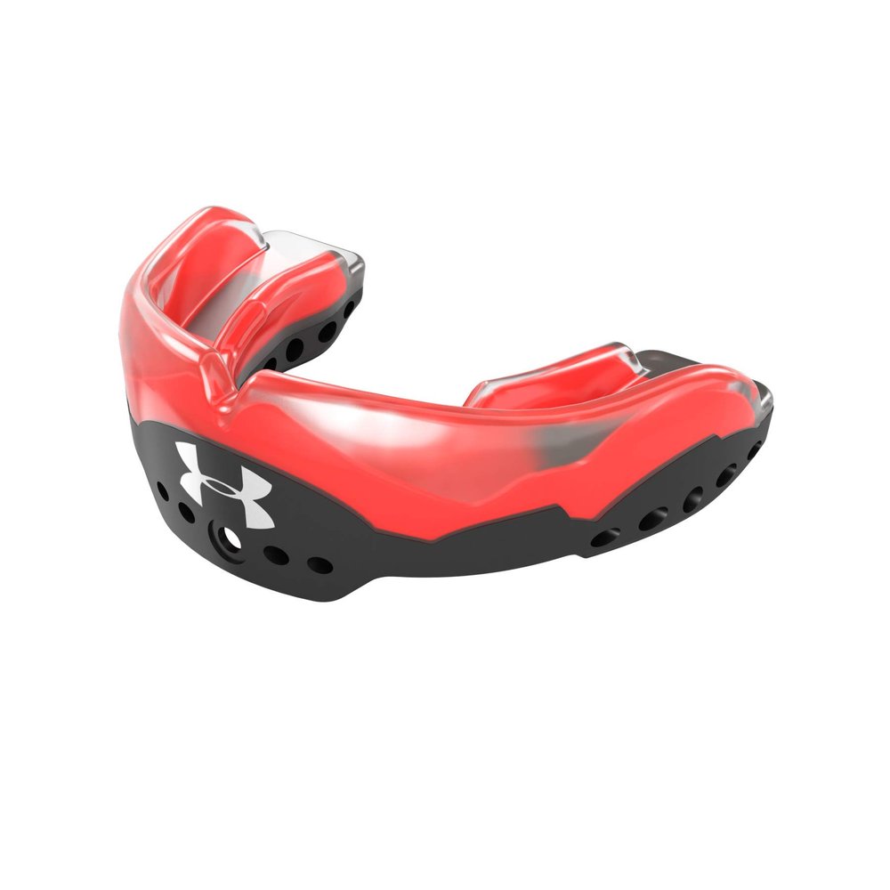Under Armour Gameday Elite Mouth Guard for Football, Lacrosse, Basketball, Hockey, Boxing etc. Sports Mouthguard. Includes Detachable Helmet Strap. Protectar Bucal, OSFA, Red