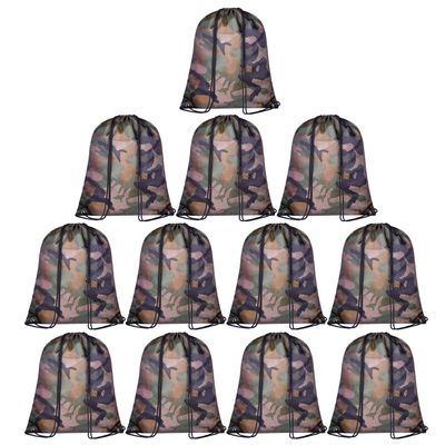 KUUQA 12 Pack Camouflage Drawstring Backpack Bulk String Backpack Cinch Kids Sport Bags Storage Bags for Gym Traveling (Camouflage)