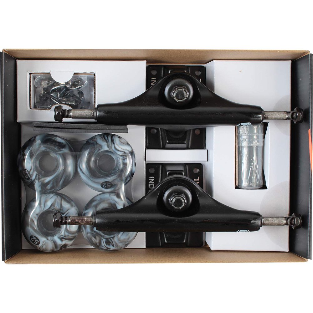 Industrial Black Trucks with 52mm Black Swirl Wheels, Bearings & Hardware Kit - 5.25" Hanger 8.0" Axle (Set of 2)