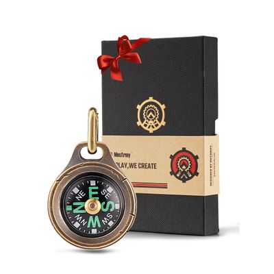 MecArmy CMP Handmade Brass Mini Compass, Pocket Compass Hiking Survival, Small IPX5 Waterproof, Glow-in-The-Dark, Compact, Necklace Pendant, Keychain & Lanyard Mount, Ideal Gift for Women Men