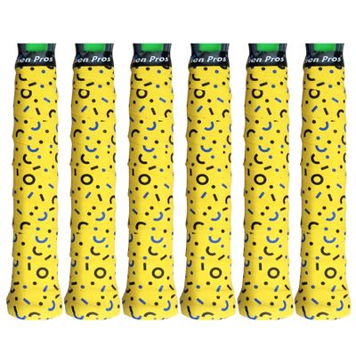 ALIEN PROS Tennis Racket Grip Tape (6 Grips)  Precut and Dry Feel Tennis Grip  Designer Tennis Overgrip Grip Tape Tennis Racket  Wrap Your Racquet for High Performance (6 Grips, Smiley)