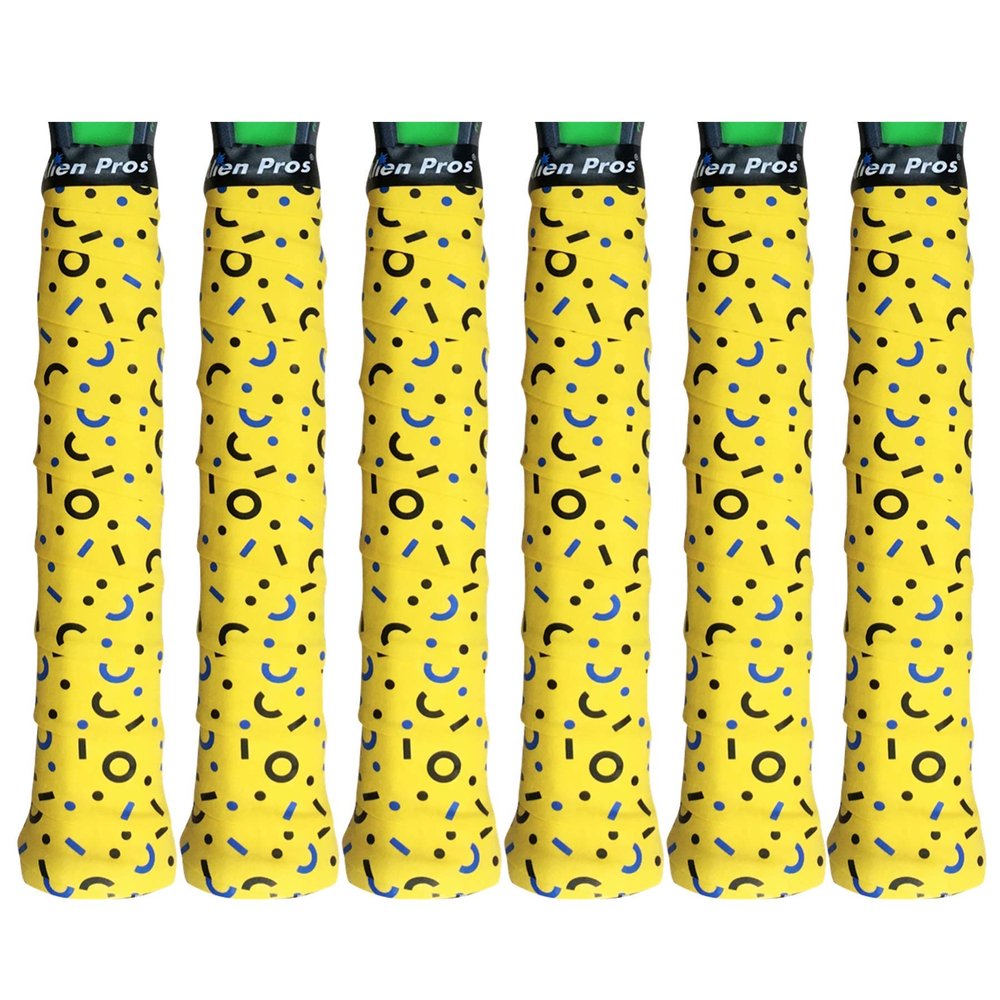 ALIEN PROS Tennis Racket Grip Tape (6 Grips) Precut and Dry Feel Tennis Grip Designer Tennis Overgrip Grip Tape Tennis Racket Wrap Your Racquet for High Performance (6 Grips, Smiley)