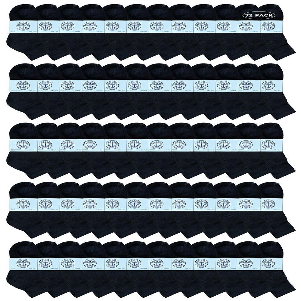 Yacht & Smith 72 Pairs of Wholeasle Kids Mid Ankle Socks, Cotton Bulk Sport Ankle Socks - 4-6 - Black